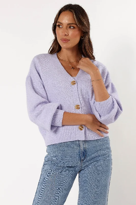 Isabel Button Front Cardigan - Lilac