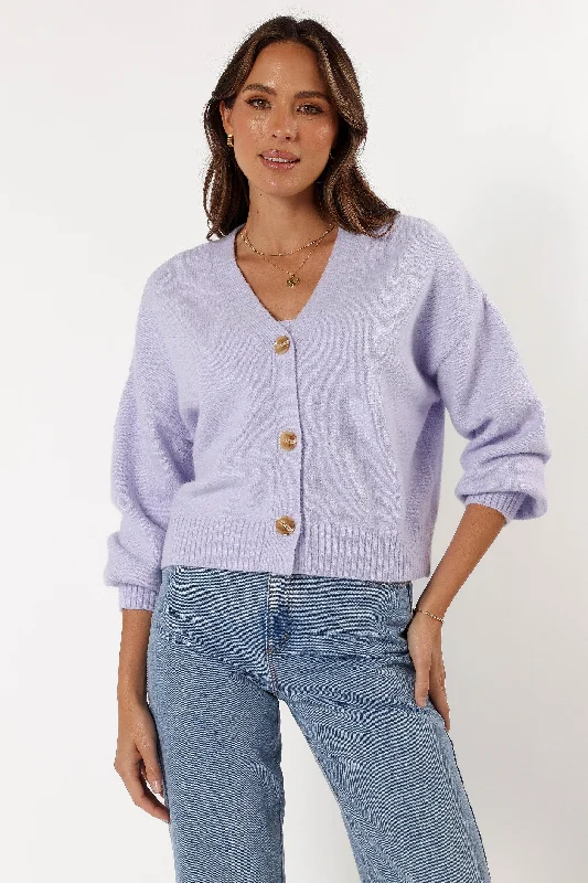 Isabel Button Front Cardigan - Lilac