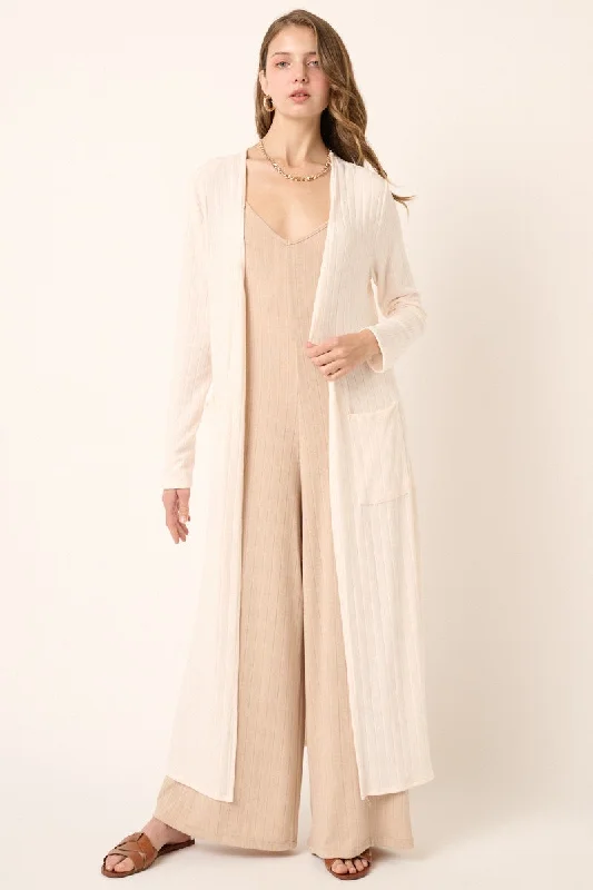 Ivory Rib Knit Long Cardigan