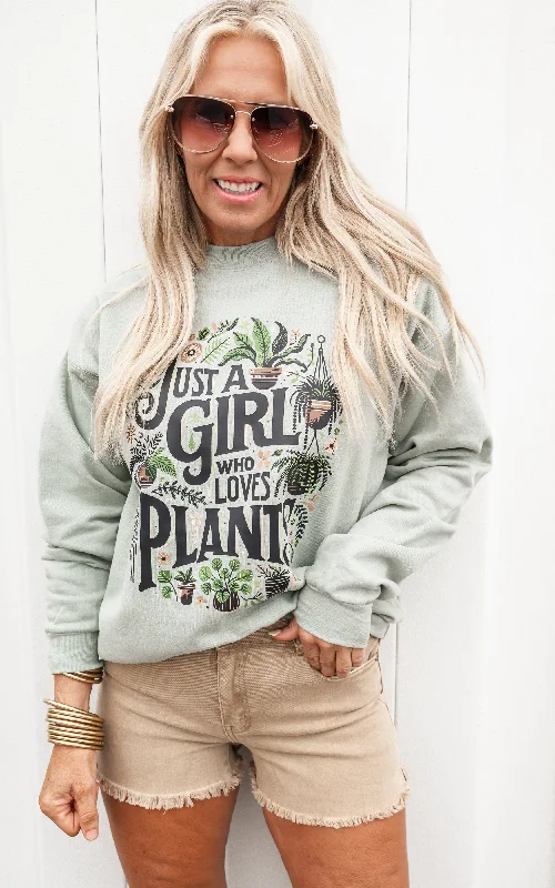 Just a Girl Who Loves Plants Graphic Crewneck Sweatshirt