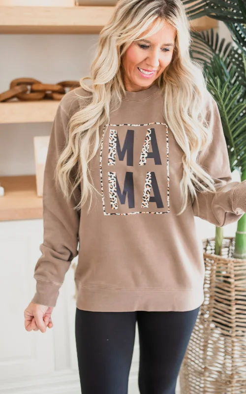 Leopard MAMA Graphic Crewneck Sweatshirt