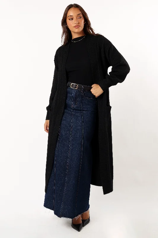 Nicolette Open Front Long Cardigan - Black