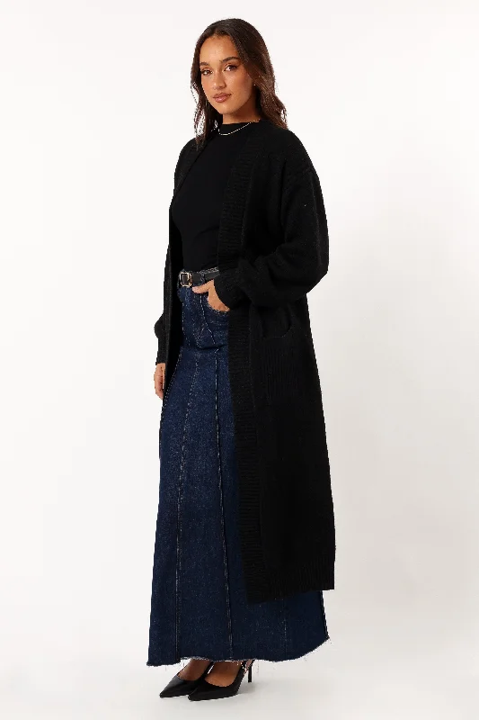 Nicolette Open Front Long Cardigan - Black