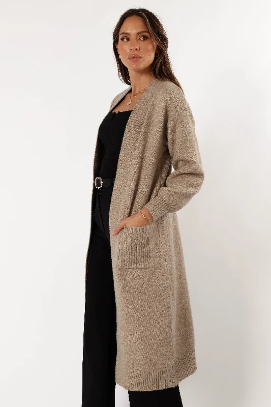 Nicolette Open Front Long Cardigan - Latte