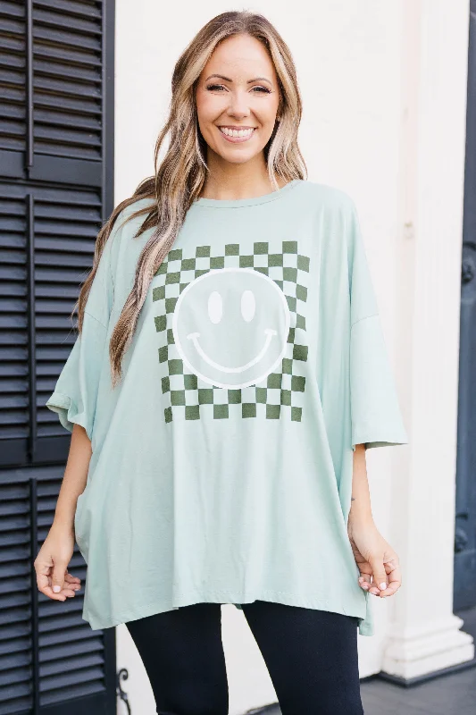 Only Smiles Boyfriend Tee, Light Green