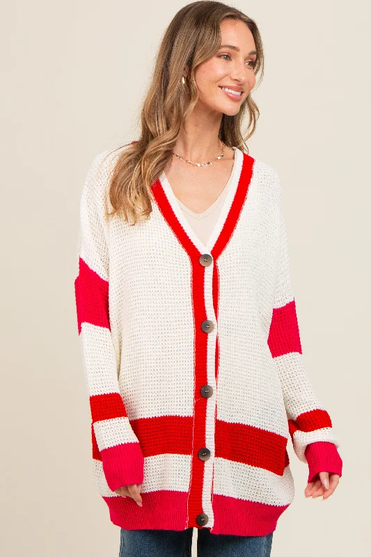 Red Colorblock Button Down Cardigan