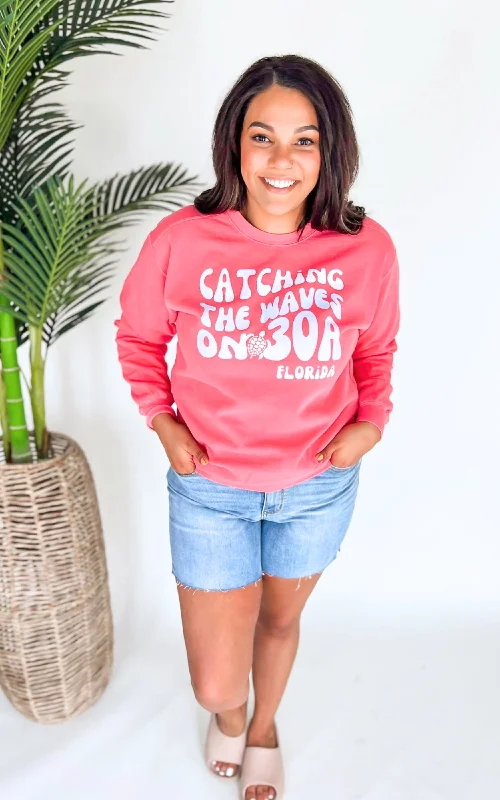 Salmon Catching the Waves on 30A Graphic Crewneck Sweatshirt - Final Sale