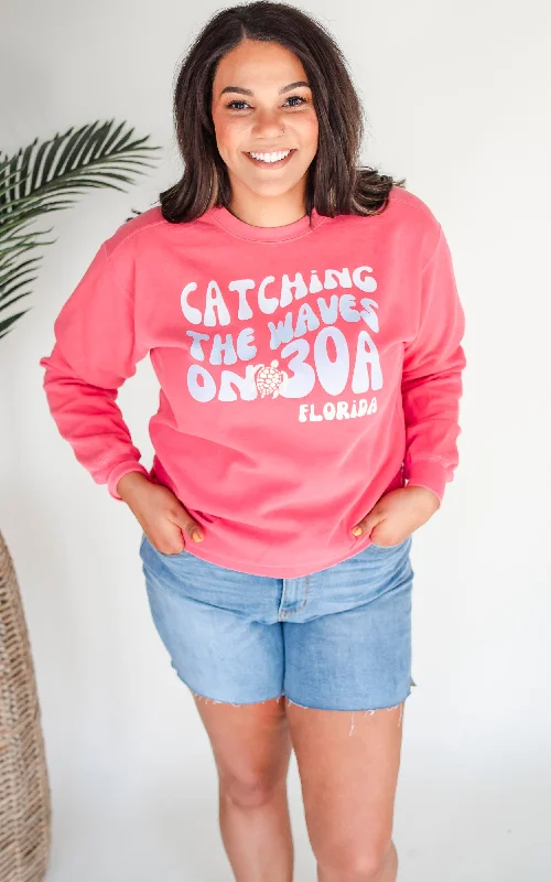 Salmon Catching the Waves on 30A Graphic Crewneck Sweatshirt - Final Sale