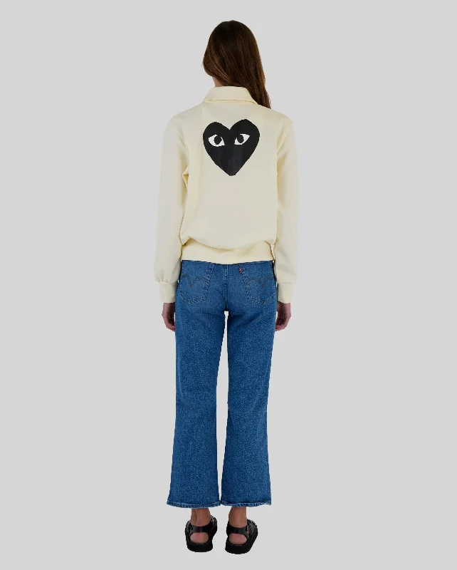 T255 BLACK HEART PRINT ON BACK ZIP SWEAT / IVORY