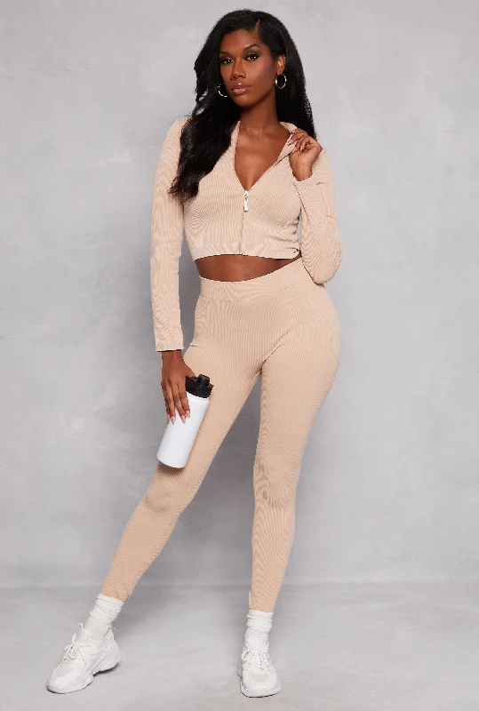 Ribbed Knit Mock Neck Zip Front Crop Top