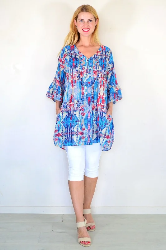 Tiffany Blue Pleats Tunic Top