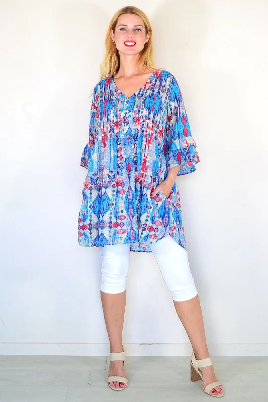 Tiffany Blue Pleats Tunic Top