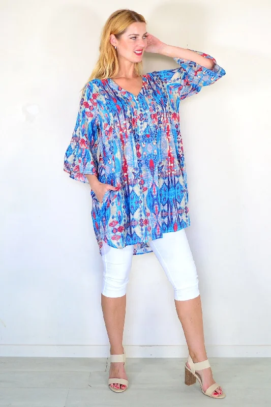 Tiffany Blue Pleats Tunic Top