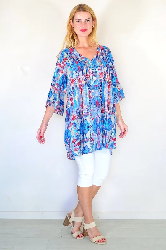 Tiffany Blue Pleats Tunic Top