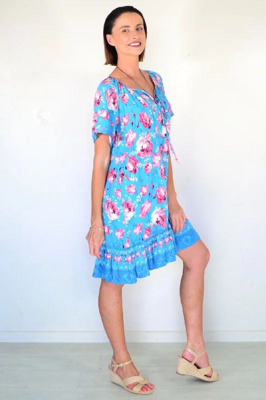 Turquoise Blue Floral Tunic Dress