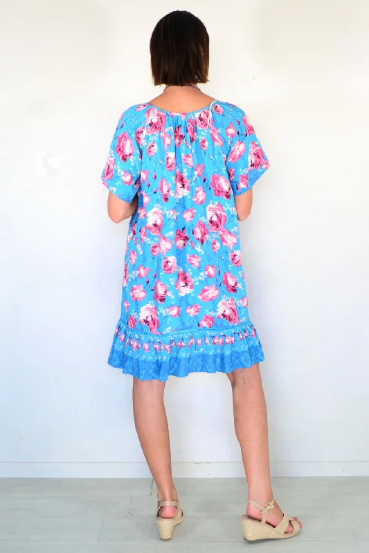 Turquoise Blue Floral Tunic Dress