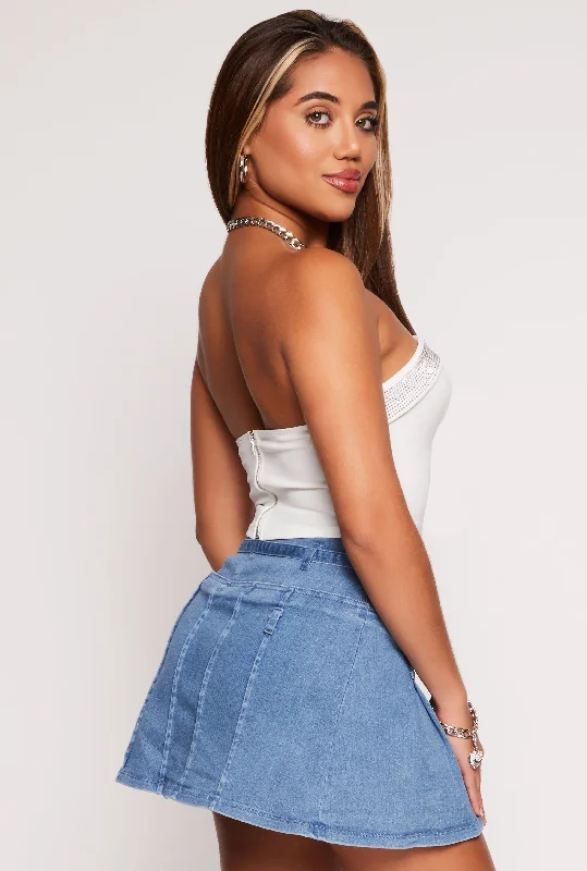 Crepe Knit Rhinestone Trim Tube Top