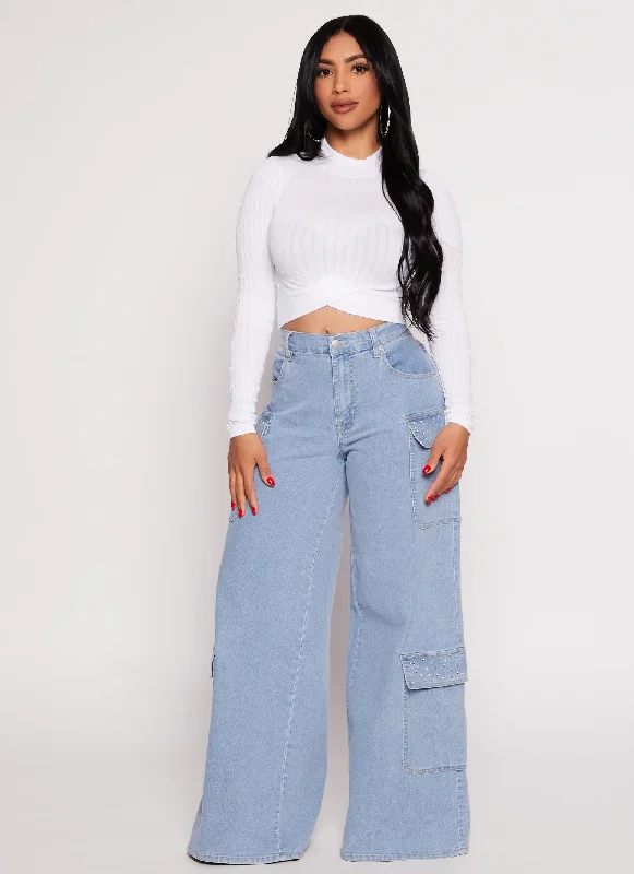 Seamless Cable Knit Mock Neck Crop Top