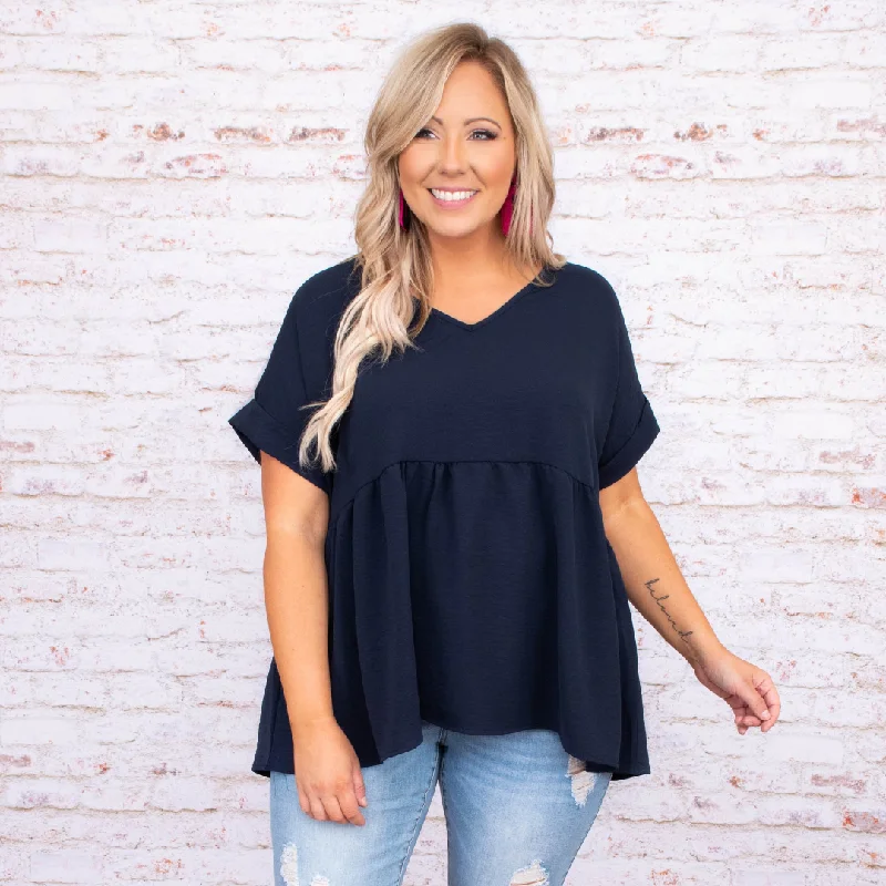 Wide Eyed Gaze Top, Navy