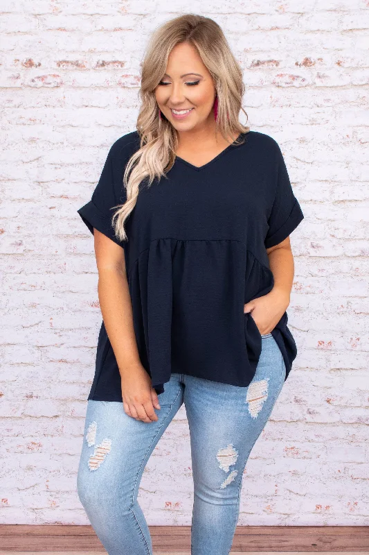 Wide Eyed Gaze Top, Navy