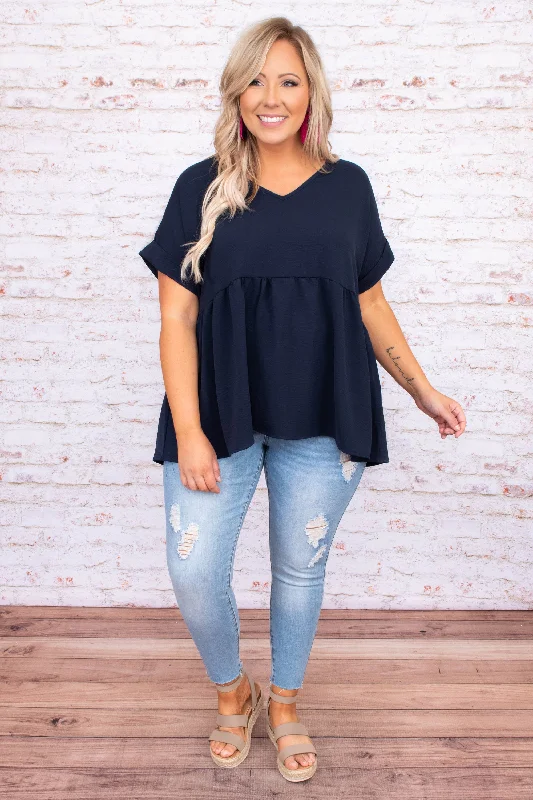 Wide Eyed Gaze Top, Navy