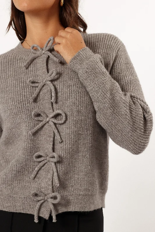 Wilde Bow Front Cardigan - Light Grey