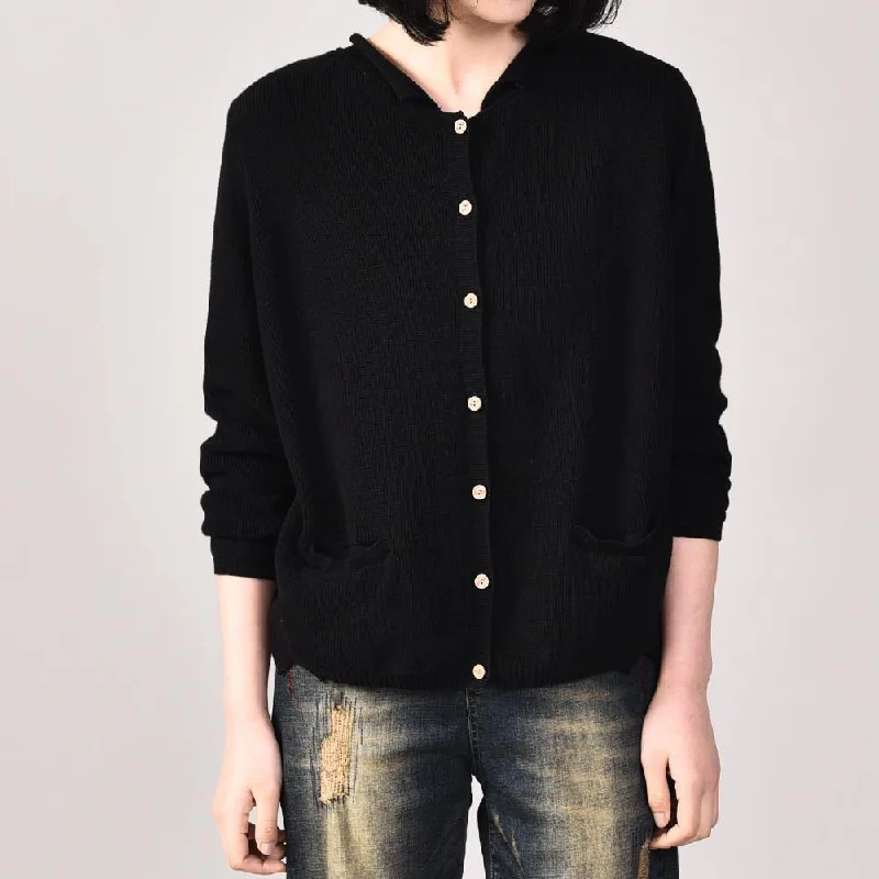 Women single-one knitted t shirt plus size black knitted blouse v neck