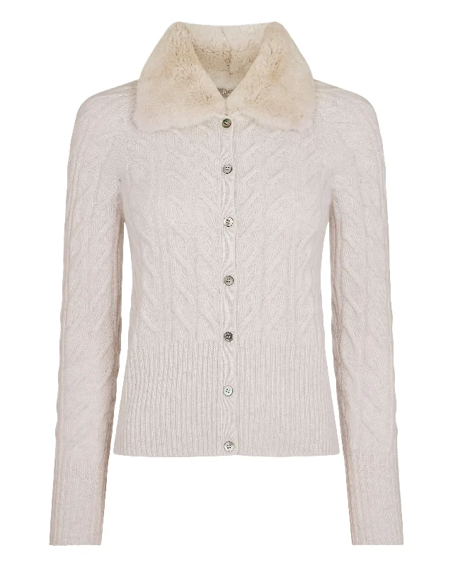 Women's Myla Fur Collar Cashmere Cardigan Frost White