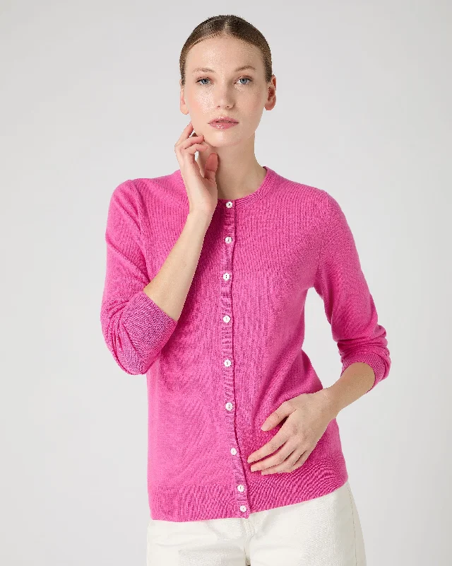 Women's Olivia Round Neck Cashmere Cardigan Vibrant Pink