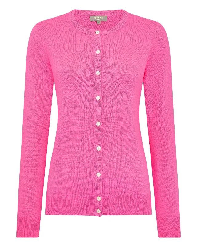 Women's Olivia Round Neck Cashmere Cardigan Vibrant Pink