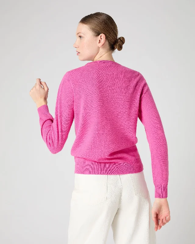 Women's Olivia Round Neck Cashmere Cardigan Vibrant Pink