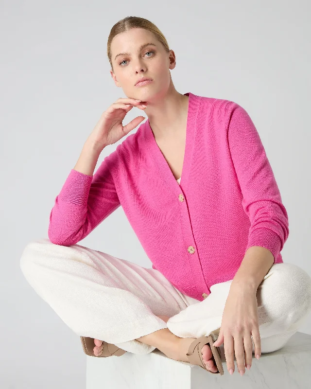 Women's V Neck Relaxed Cashmere Cardigan Vibrant Pink