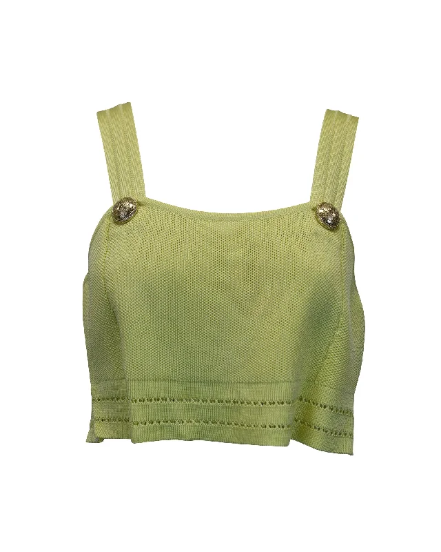 Balmain Sleeveless Knitted Crop Top in Lime Green Viscose