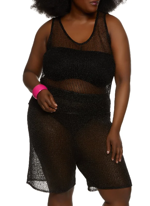 Plus Size Lurex Fishnet Tank Top