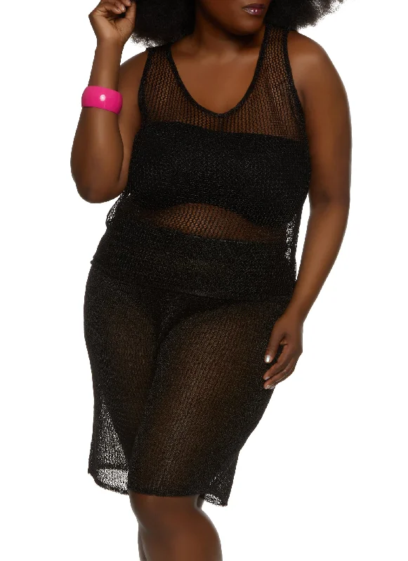 Plus Size Lurex Fishnet Tank Top