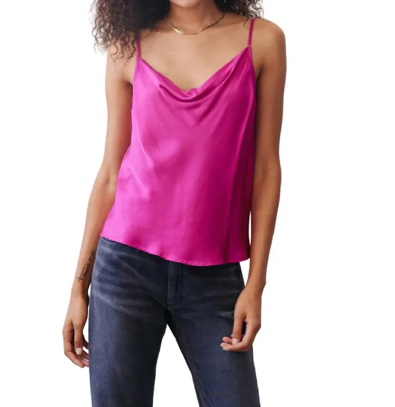 Cowl Neck Cami Top In Rich Magenta