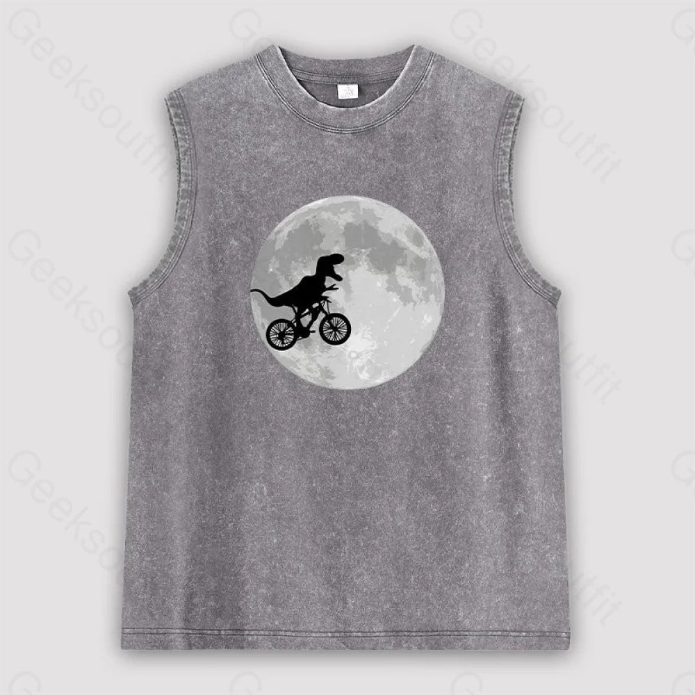 Dinosaur Bike and Moon Unisex Washed Tank