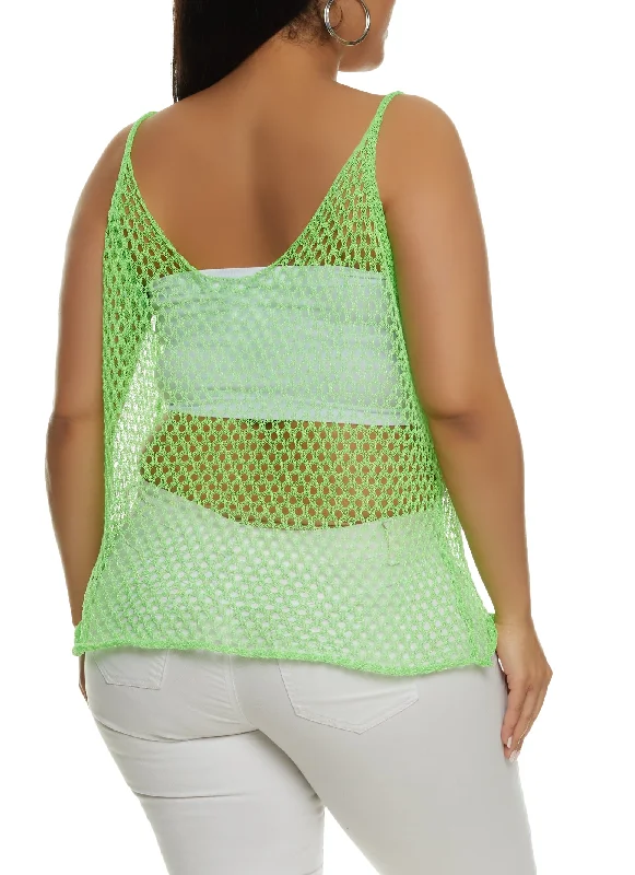 Plus Size Lurex Fishnet Tank Top