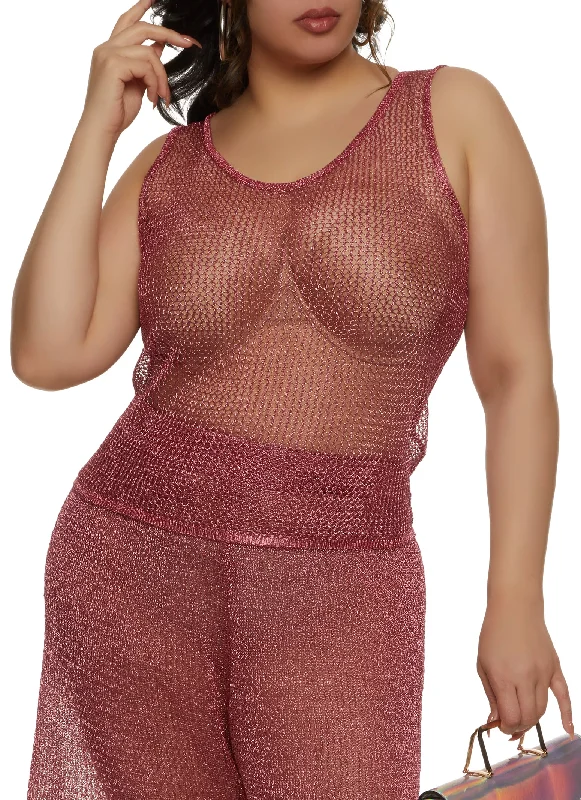 Plus Size Lurex Fishnet Tank Top