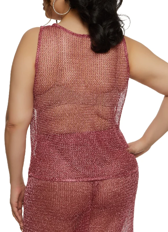 Plus Size Lurex Fishnet Tank Top