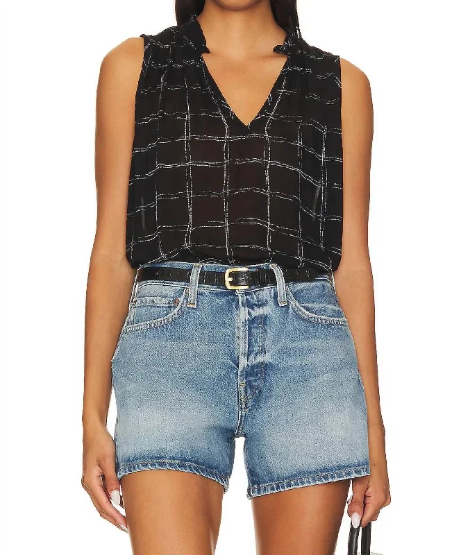 Ruffle Neck Tank Top In Plaid