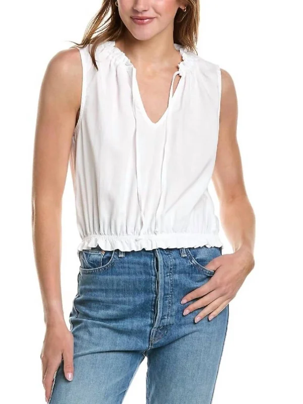 Sleeveless Ruffle Edge Pullover Top In White