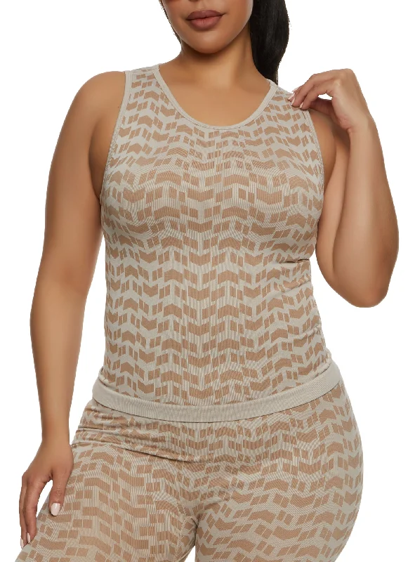 Plus Size Seamless Geometric Print Tank Top