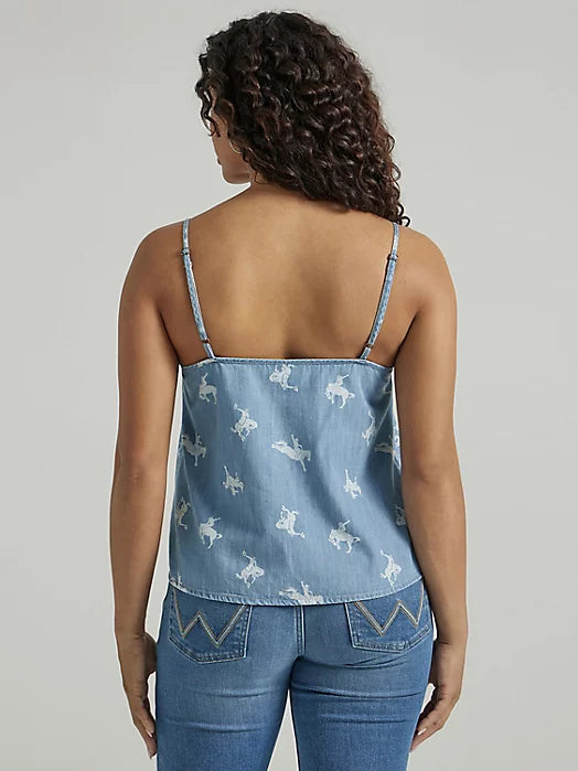 Wrangler Retro Women's Button Front Cowgirl Denim Cami in Chambray Blue