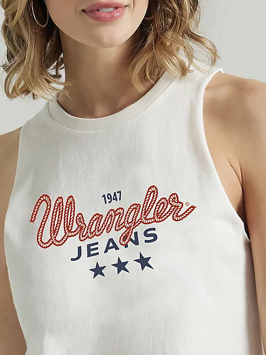 Wrangler Retro Women's Festival Crop Graphic Tank in Marshmallow