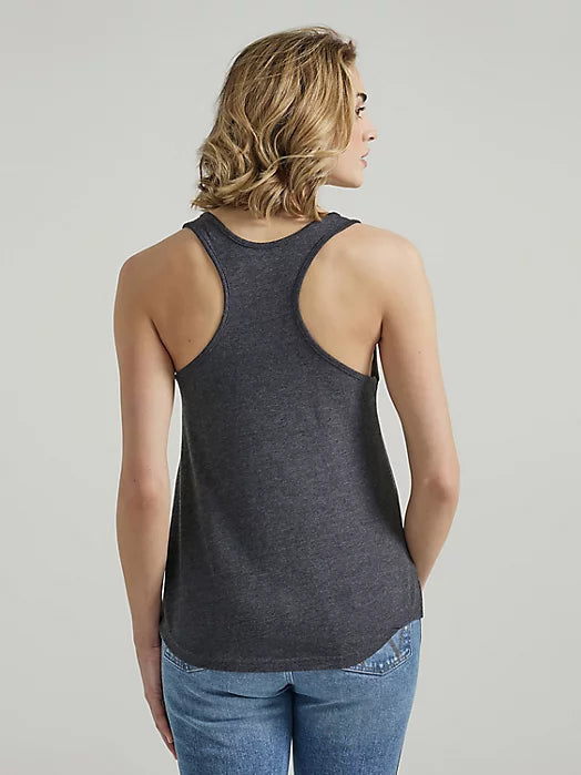 Wrangler Retro Women's Swooping Eagle Racerback Tank in Caviar Heather