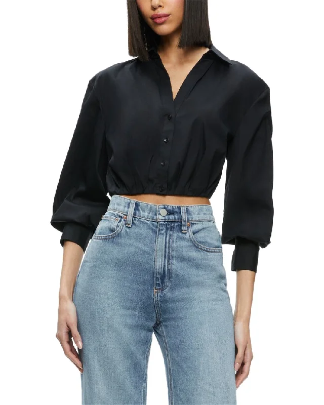 alice + olivia Trudy Cropped Pleated Blouson Top