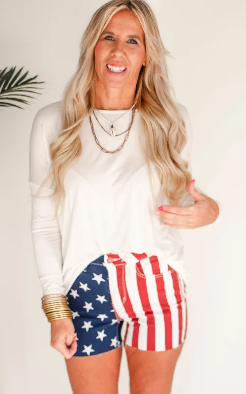 Americana Flag High Rise Fray Hem Denim Shorts (REG/CURVY) | Judy Blue - Final Sale