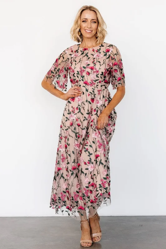 Arabella Embroidered Tulle Maxi Dress | Rose Garden