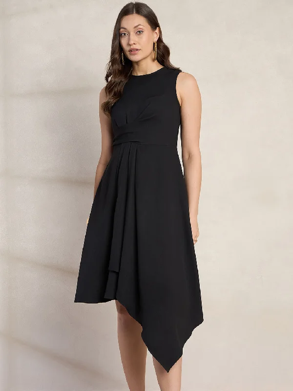 Black Asymmetrical Midi Dress